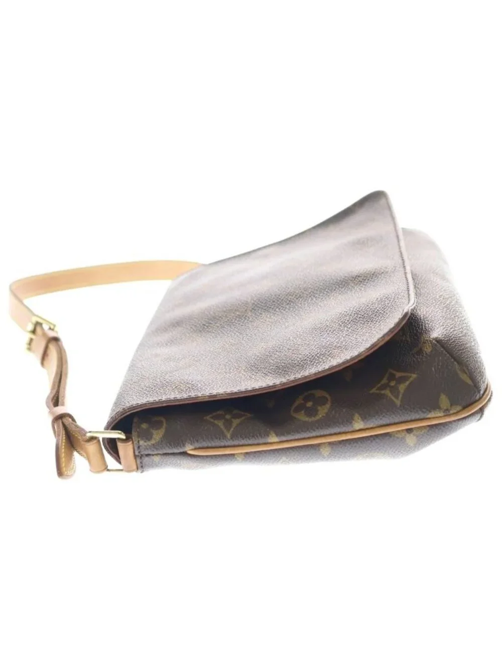 Louis Vuitton Monogram Musette Tango Shoulder Bag Brown Leather Gold
